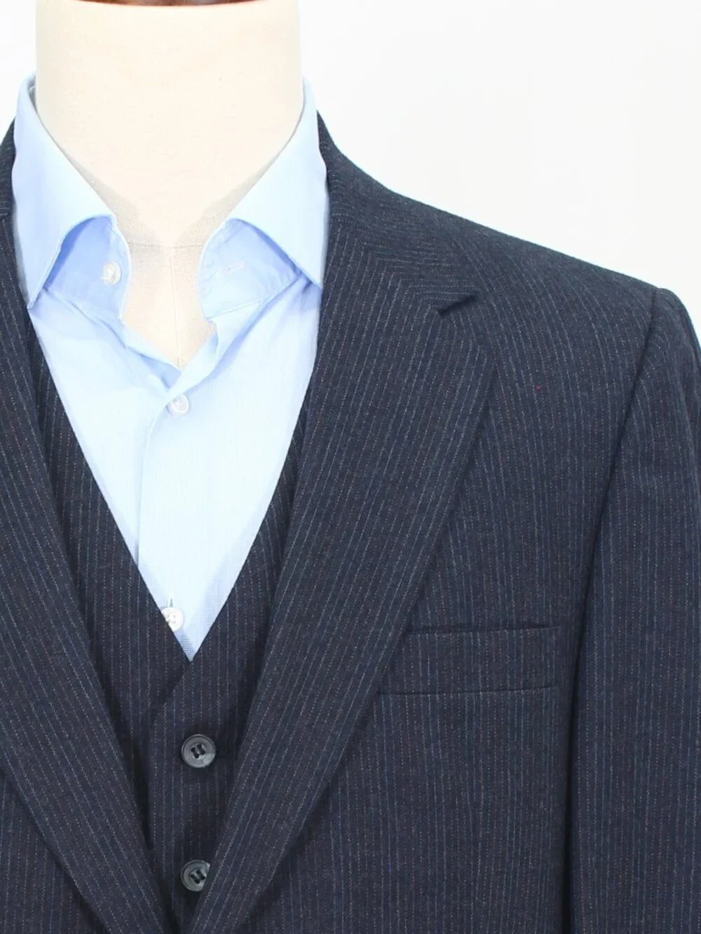 Vintage 1990s 40S 36x29 Navy Full Suit 2-Button Stripe R948